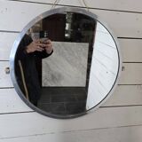 Miroir rond en aluminium brossé, années 60