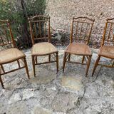 Lot de 4 chaises en bois avec assise cannée
