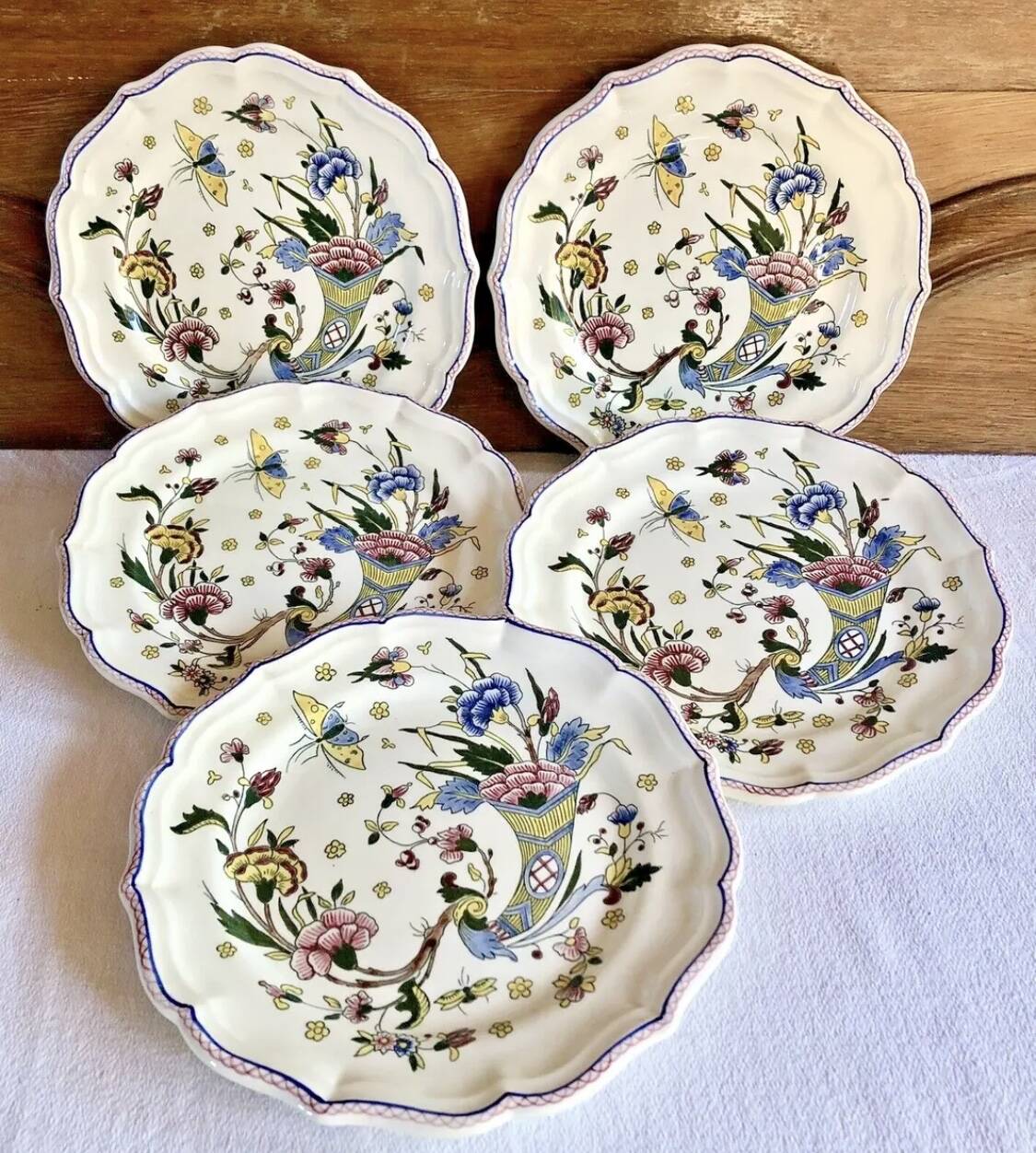 5 Gien dessert plates cornucopia decor 1960 1971