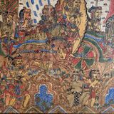 Ancien kamasan textile peint main bali mythologie guerre vintage