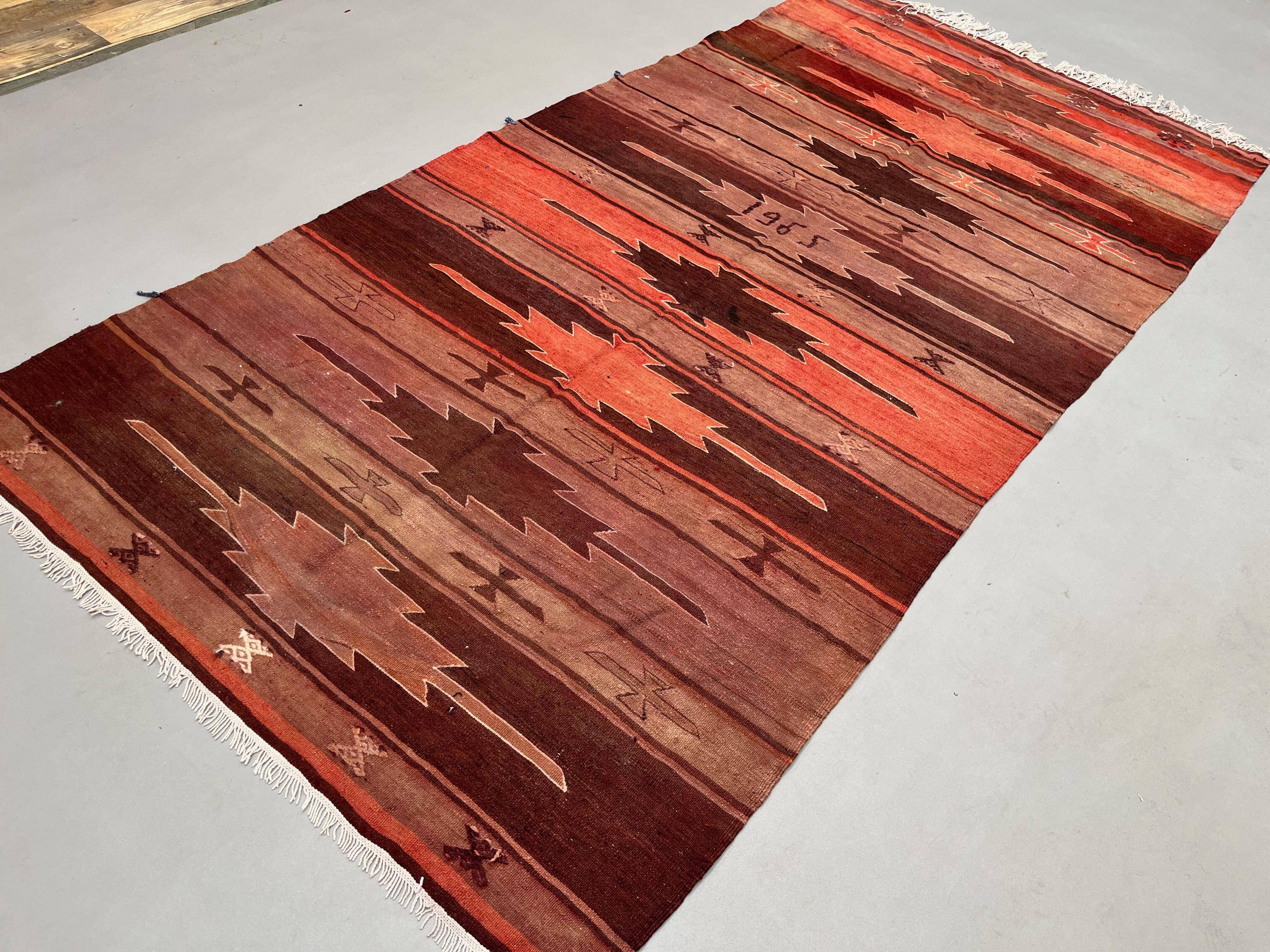 Large Vintage Turkish Kilim Rug 327x167 cm Wool Kelim