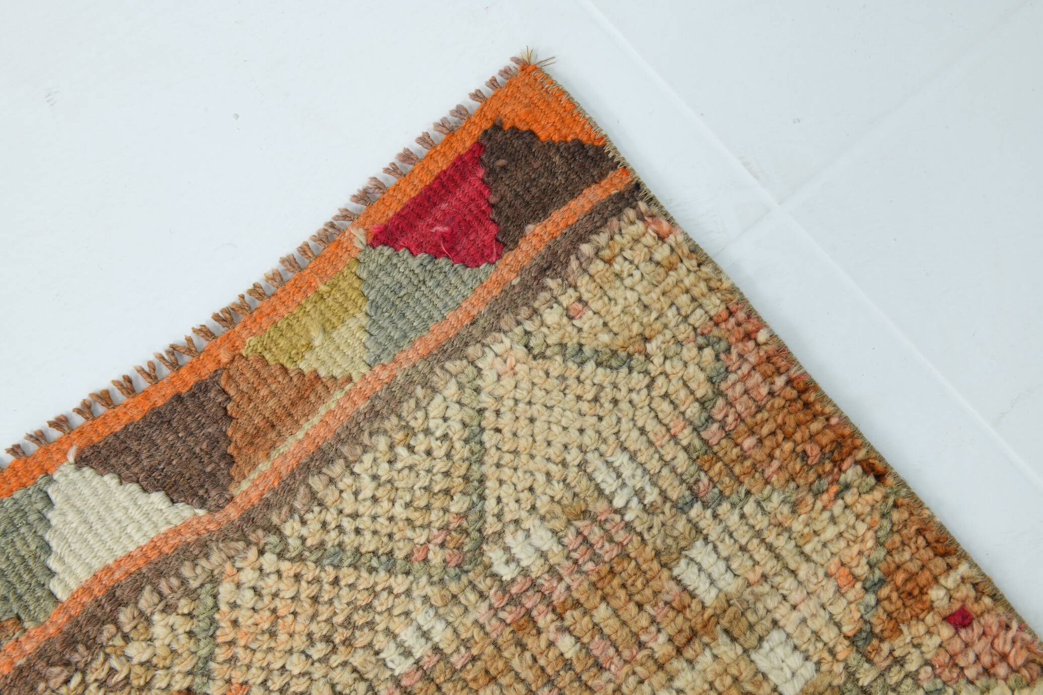 Sand Beige & Pink Turkish Vintage Runner Rug, 80x413Cm