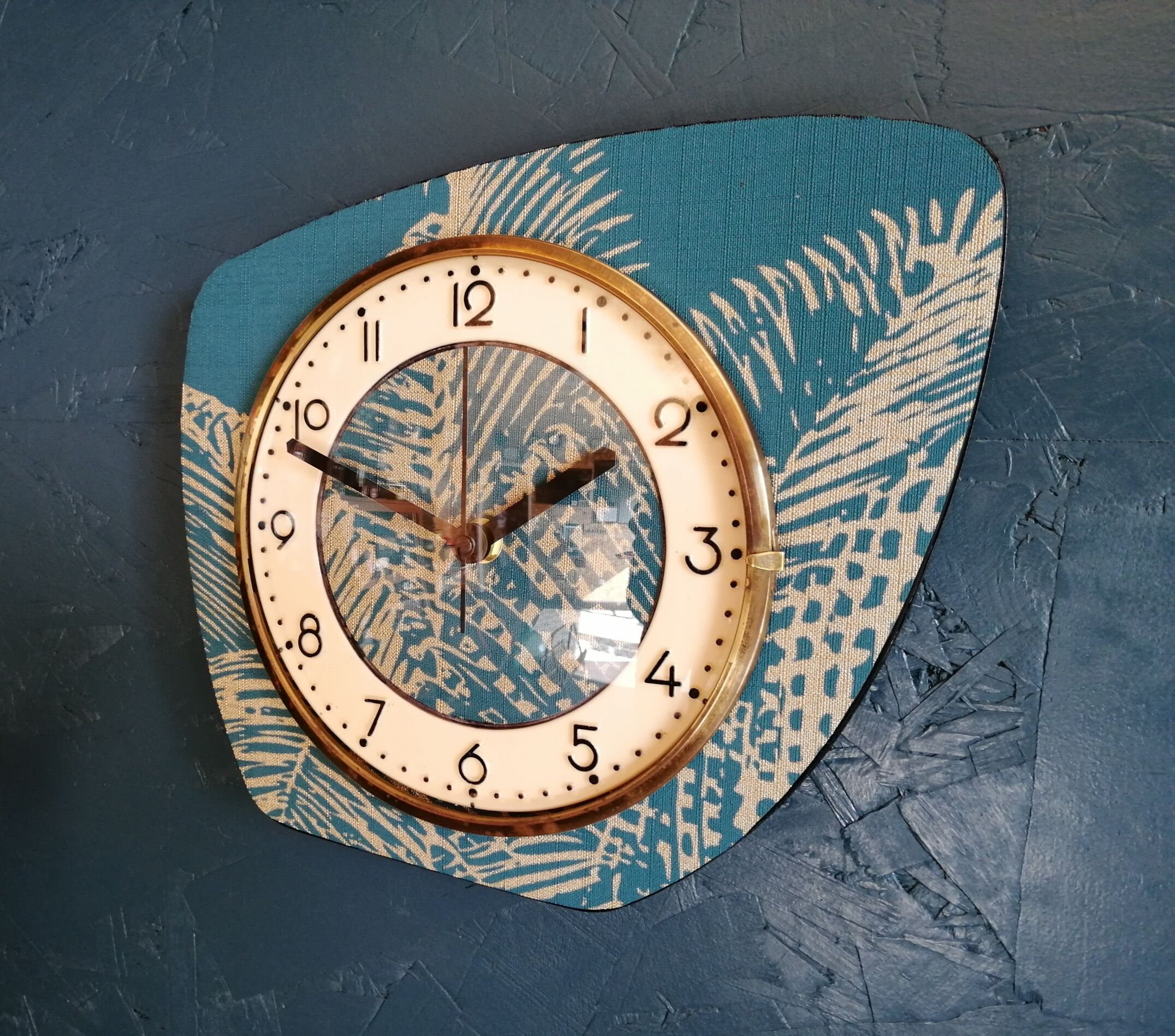 Vintage clock asymmetrical silent wall pendulum "Golden Green"