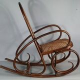 Vintage curved wood rocking chair for children with recent caning model D912.
