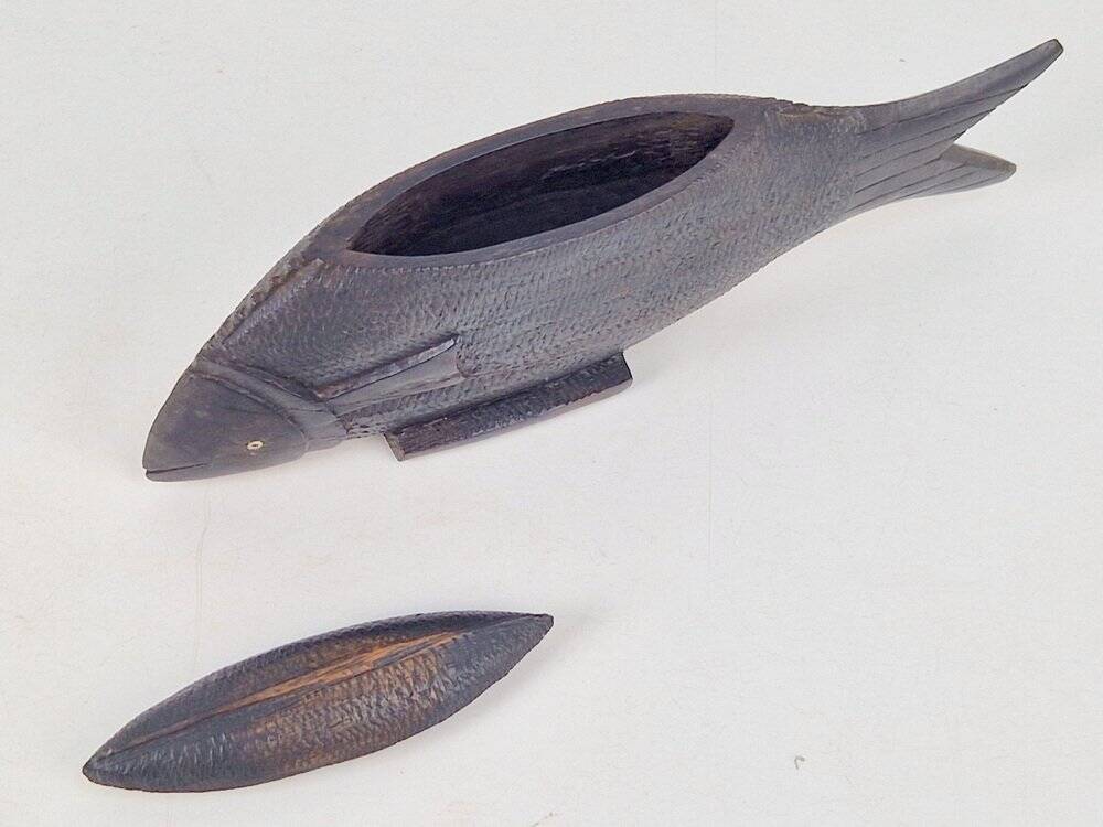 Vintage African Fish Storage Container in Hand-Carved Ebony, 1950s