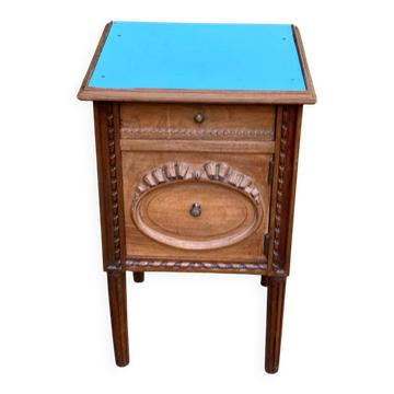 Louis XVI Napoléon III bedside table in carved solid wood from the 19th century.