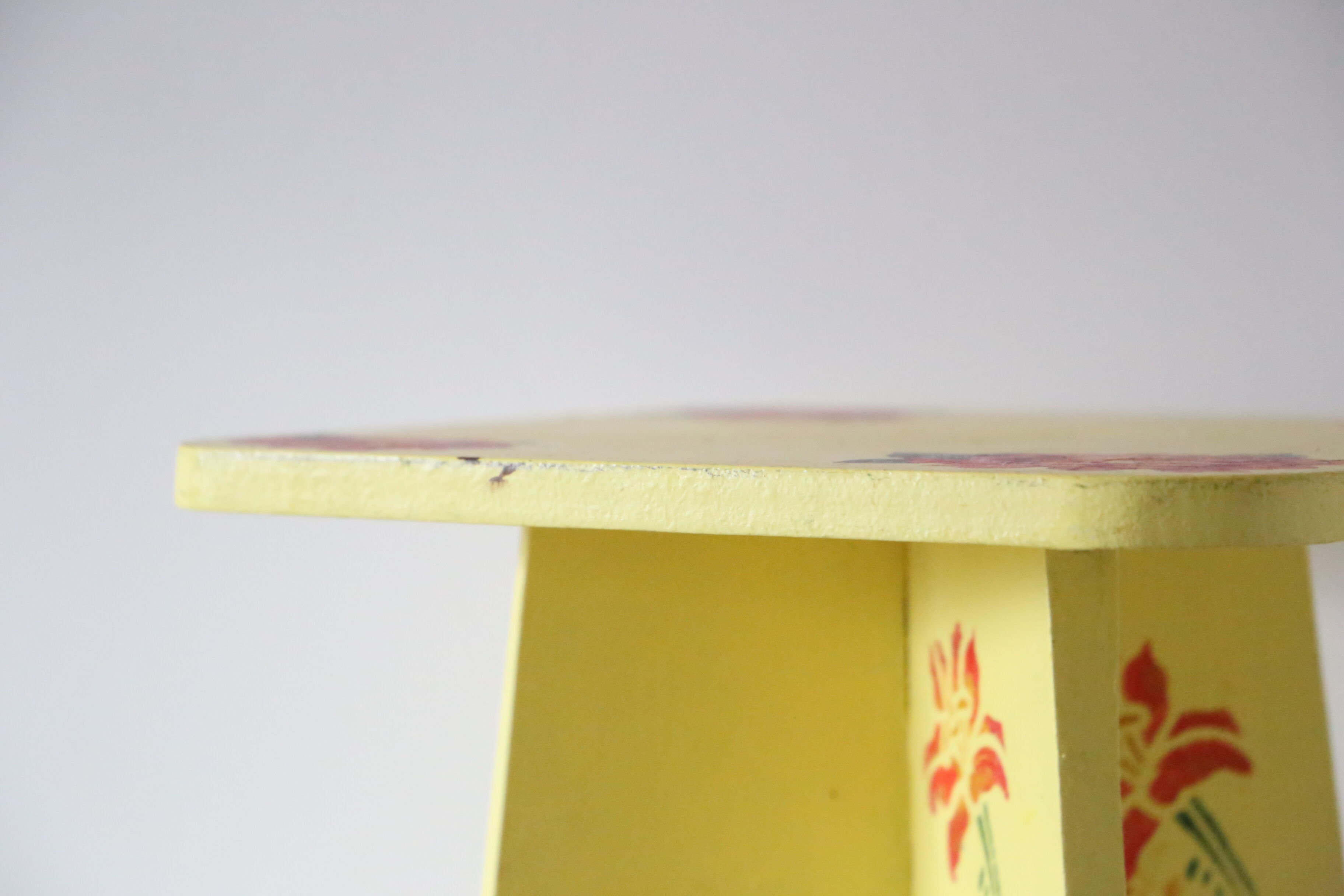 Wooden tabouret, hand-painted, vintage French Copy