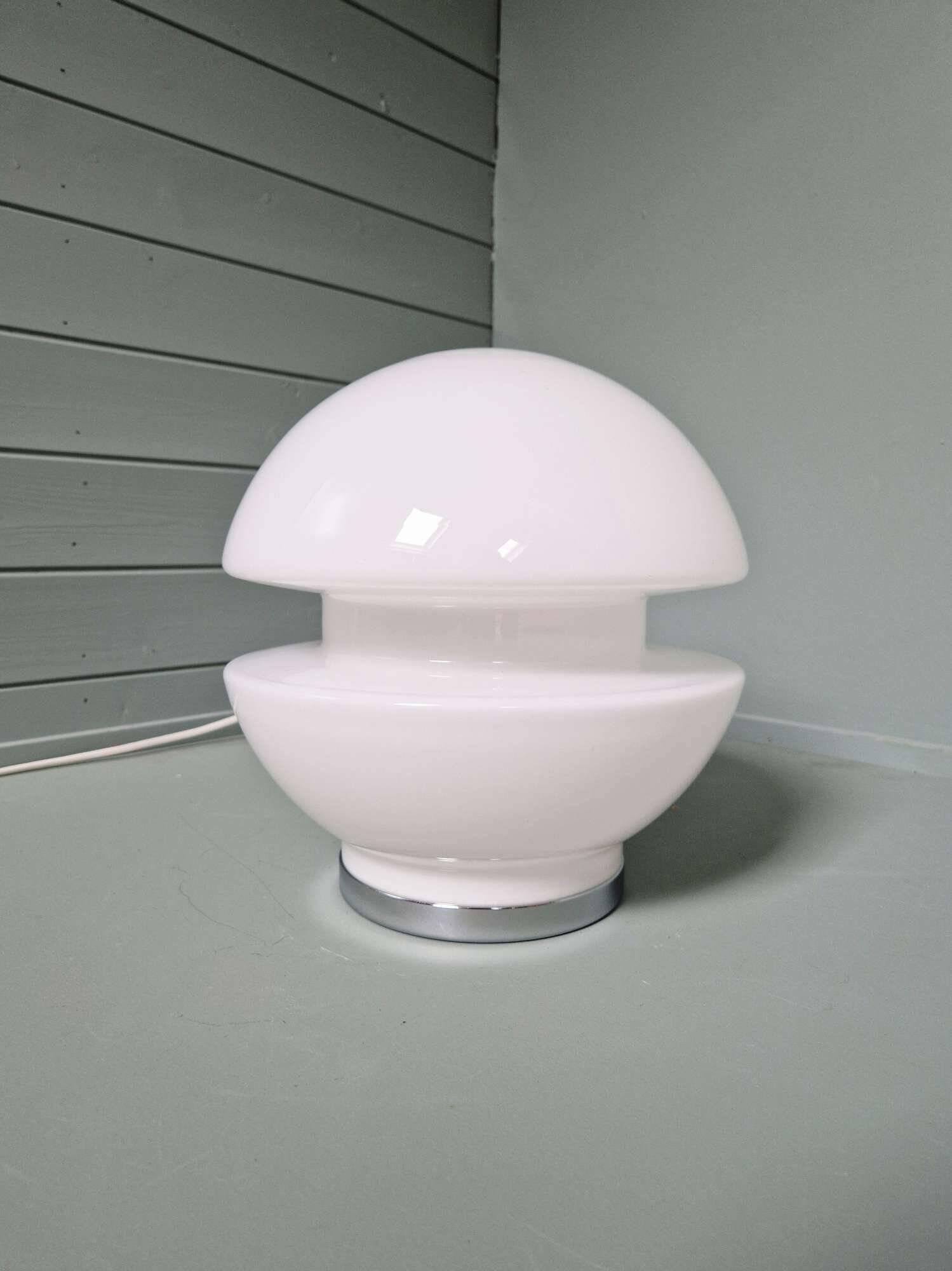 Space Age table lamp in white opaline and chrome metal, 1970