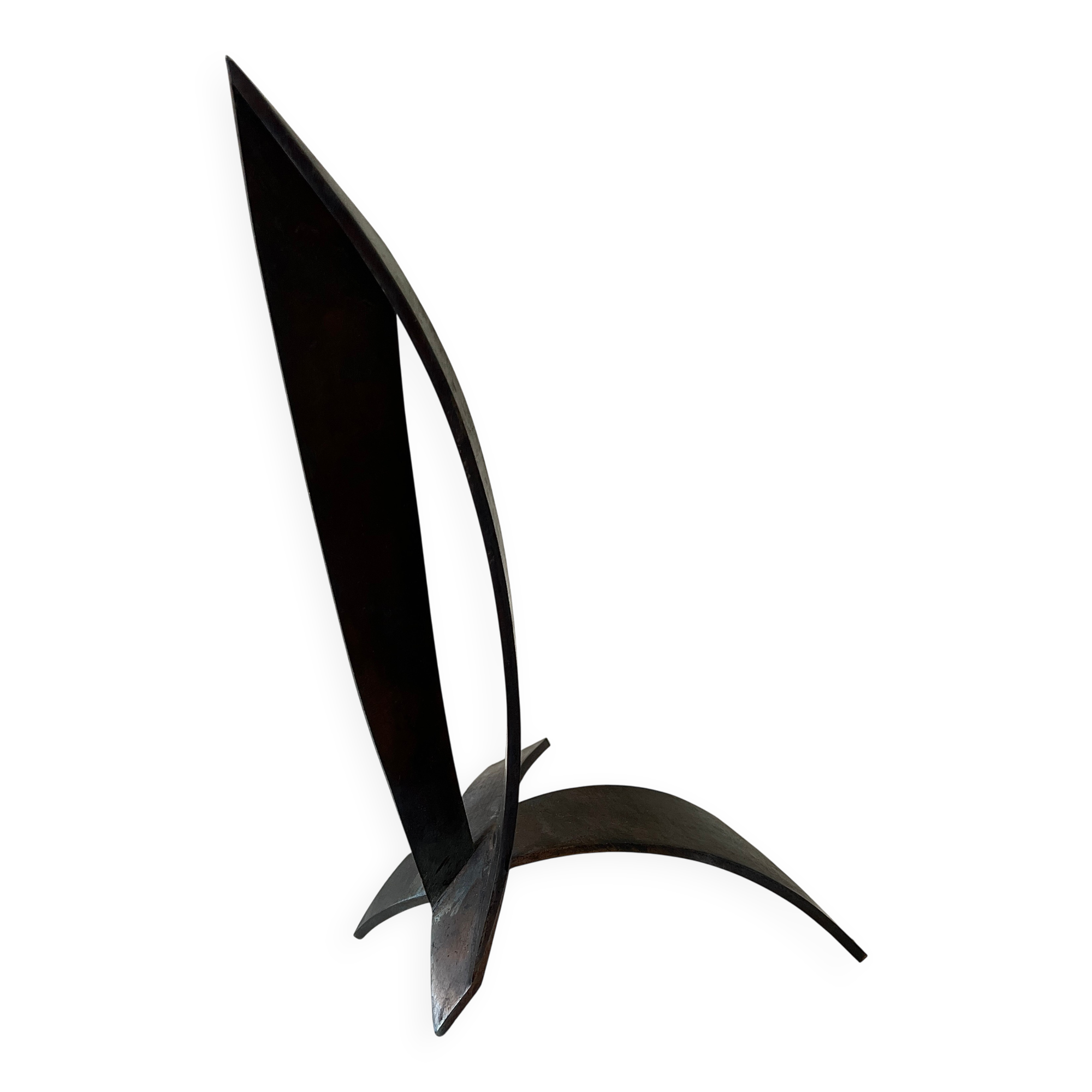 Sculpture abstraite en bronze veritable et signée, modernisme 1970