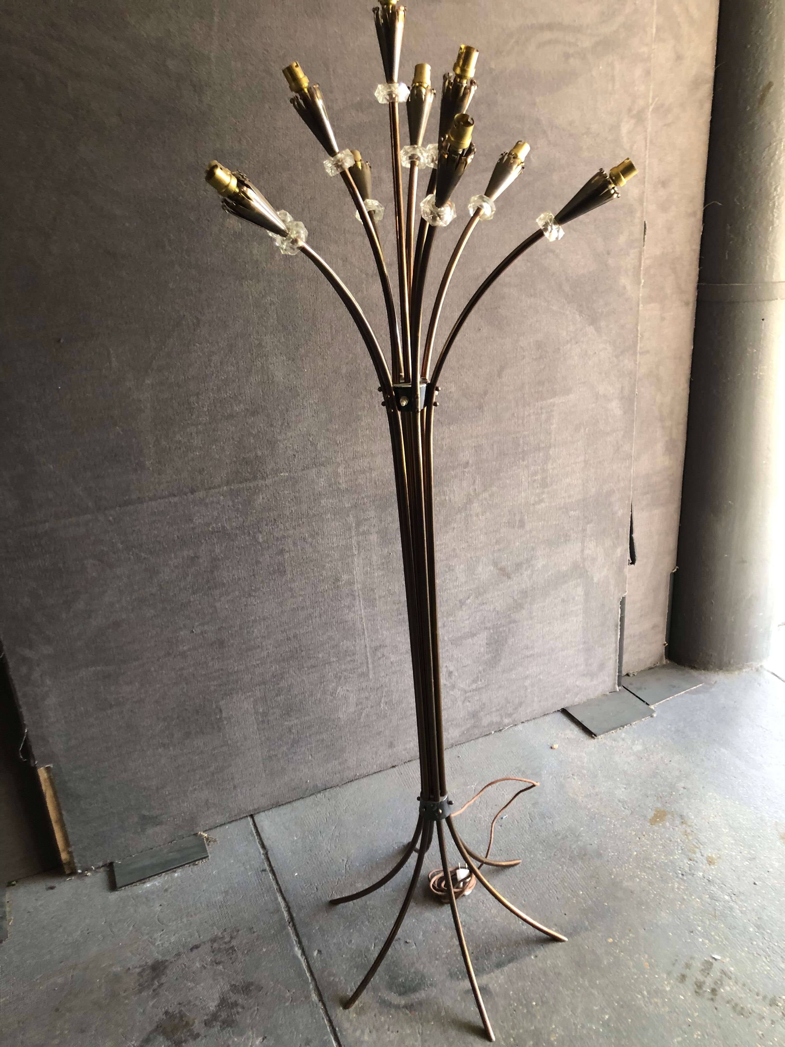 Lunel 1950 brass lamp and glass rings faceted 10 fires