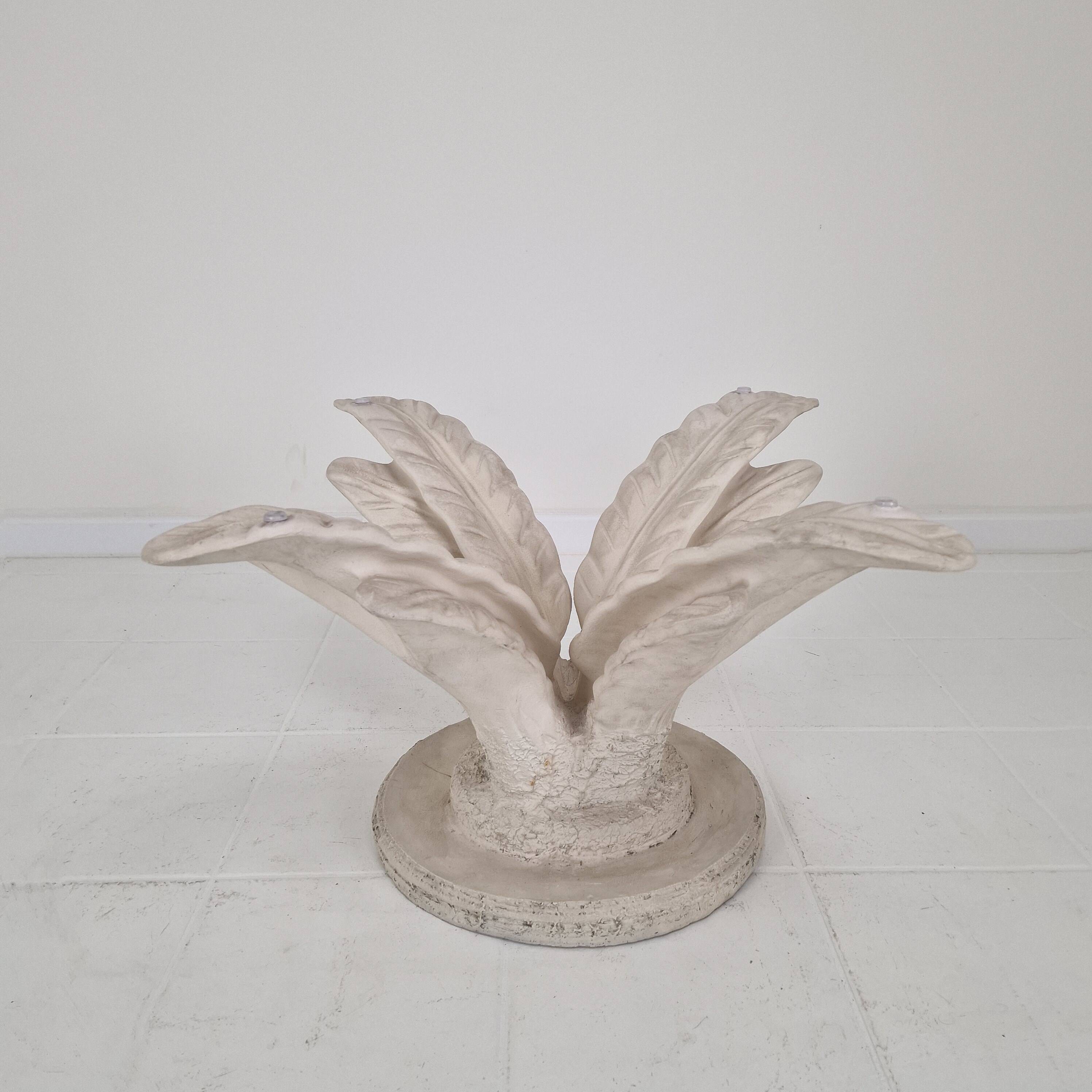 Italian "Flower" Coffee Table in Plaster With Facet Cut Round Plate, 1970s