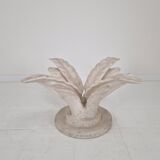 Italian "Flower" Coffee Table in Plaster With Facet Cut Round Plate, 1970s