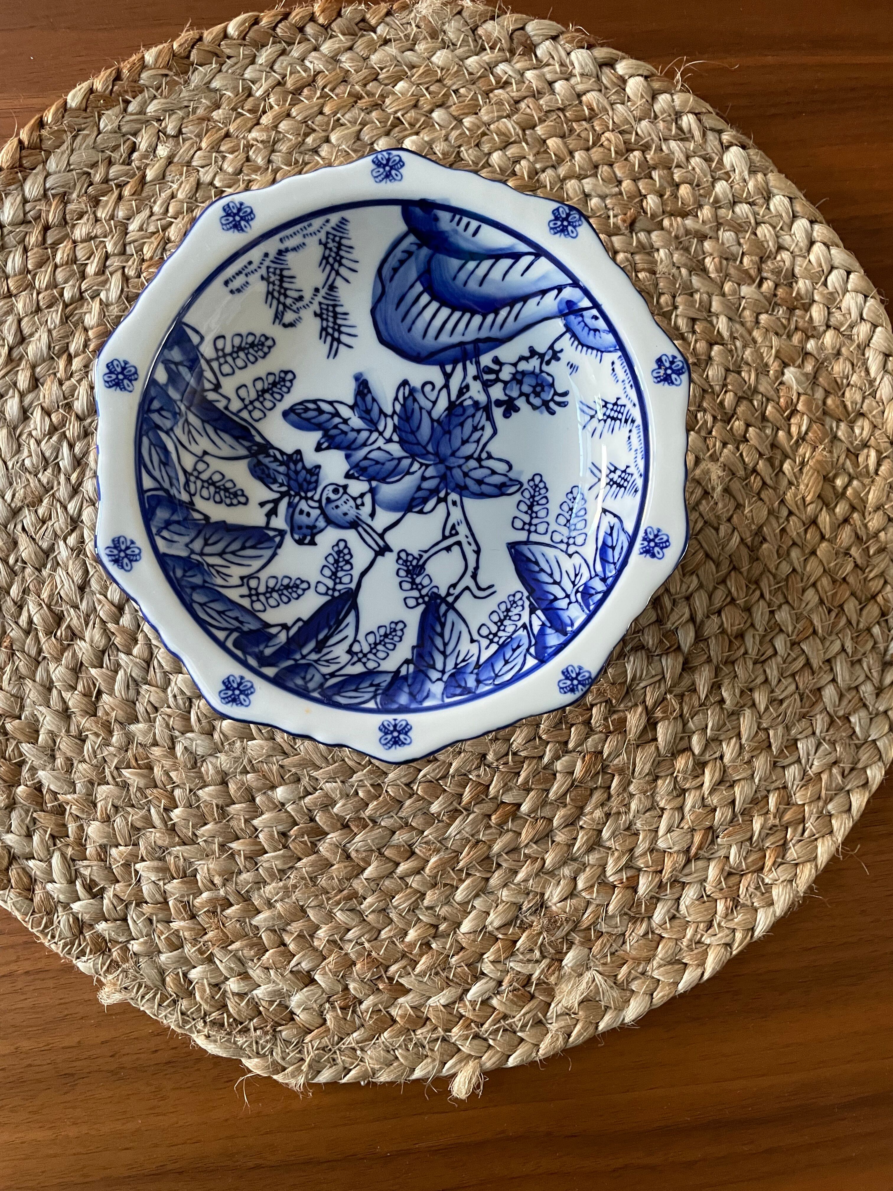 Compotier en porcelaine bleu et blanc, esprit Delft