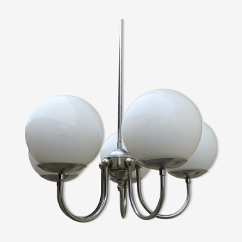 Lustre 5 lights, opaline ball chrome body