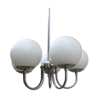 Lustre 5 lights, opaline ball chrome body