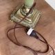 Large vintage lamp in green onyx and gilded brass - vintage lampshade
