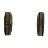 Wall light vintage UFO space age smoked glass and chrome pair