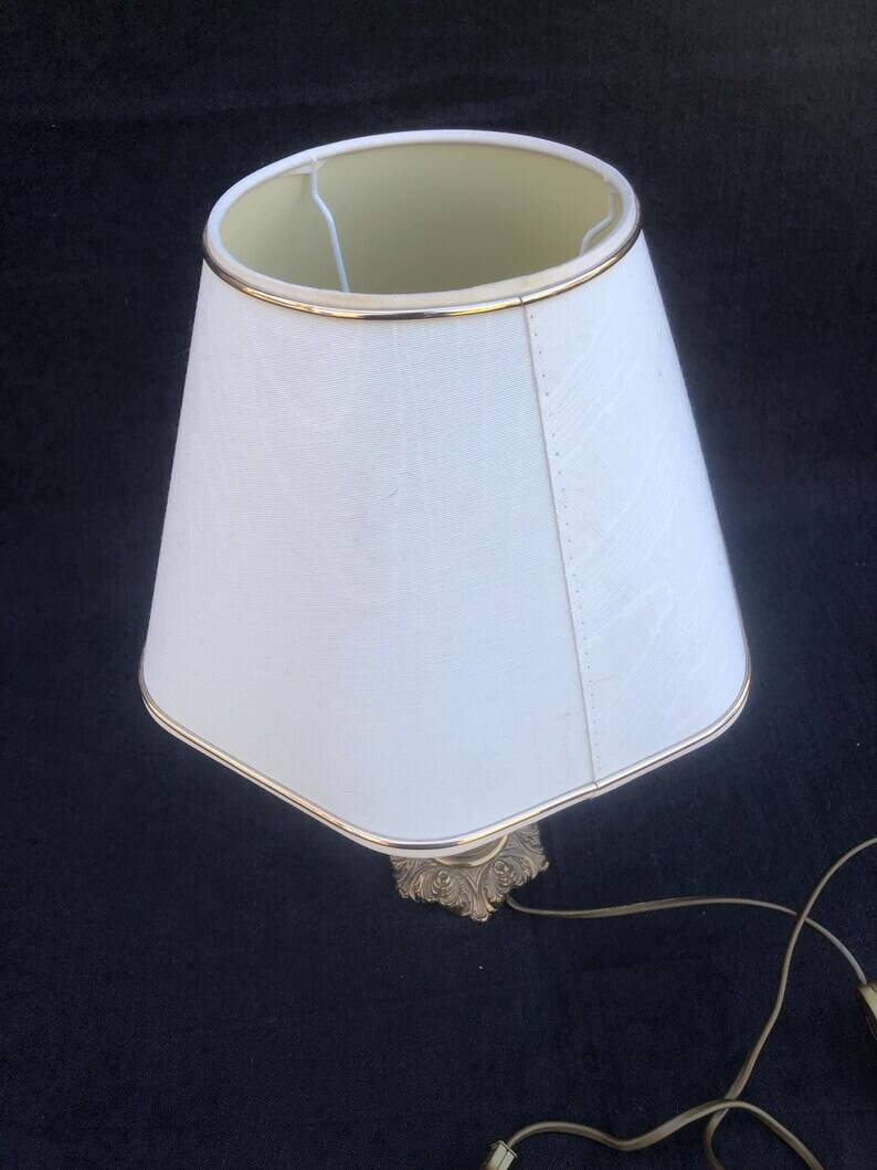 French Louis XV Style Table Lamp: Cream Hexagon Shade, Gold Trim