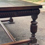 Antique table with 6 chairs and two armchairs in genuine leather