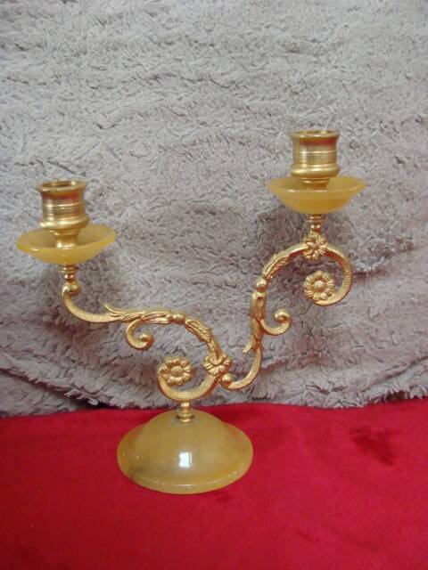 Vintage alabaster and brass candlestick