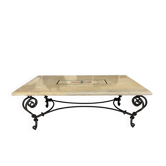 Grande table basse vintage en pierre naturelle, fer forgé plein