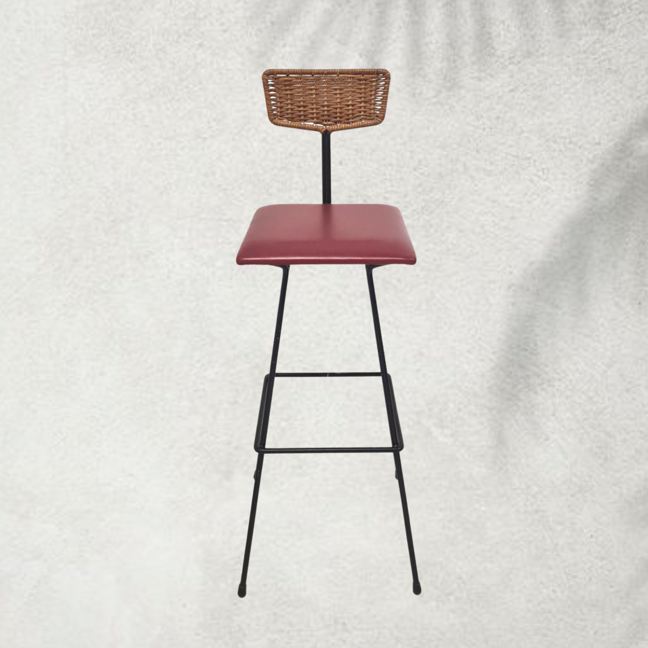 Mid century metal and rattan bar stool by Maria Witzemann for Erwin Behr, Germany 1950s