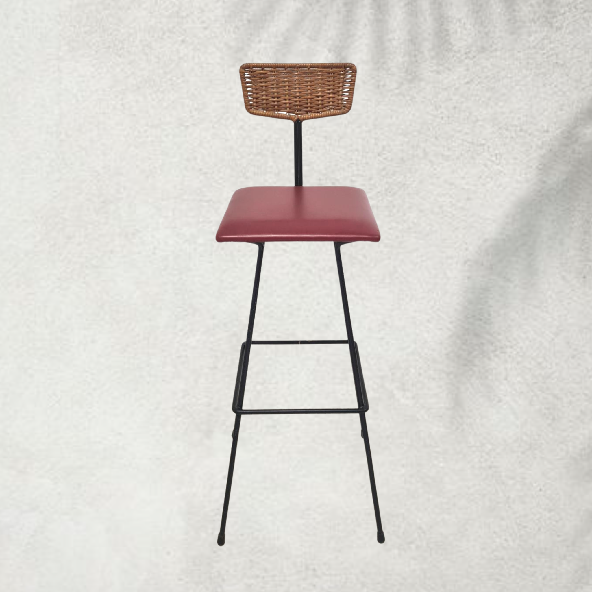 Mid century metal and rattan bar stool by Maria Witzemann for Erwin Behr, Germany 1950s