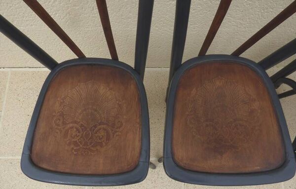 4 chaises bistrot anciennes Luterma avec assises à dessin –Totalement relookées