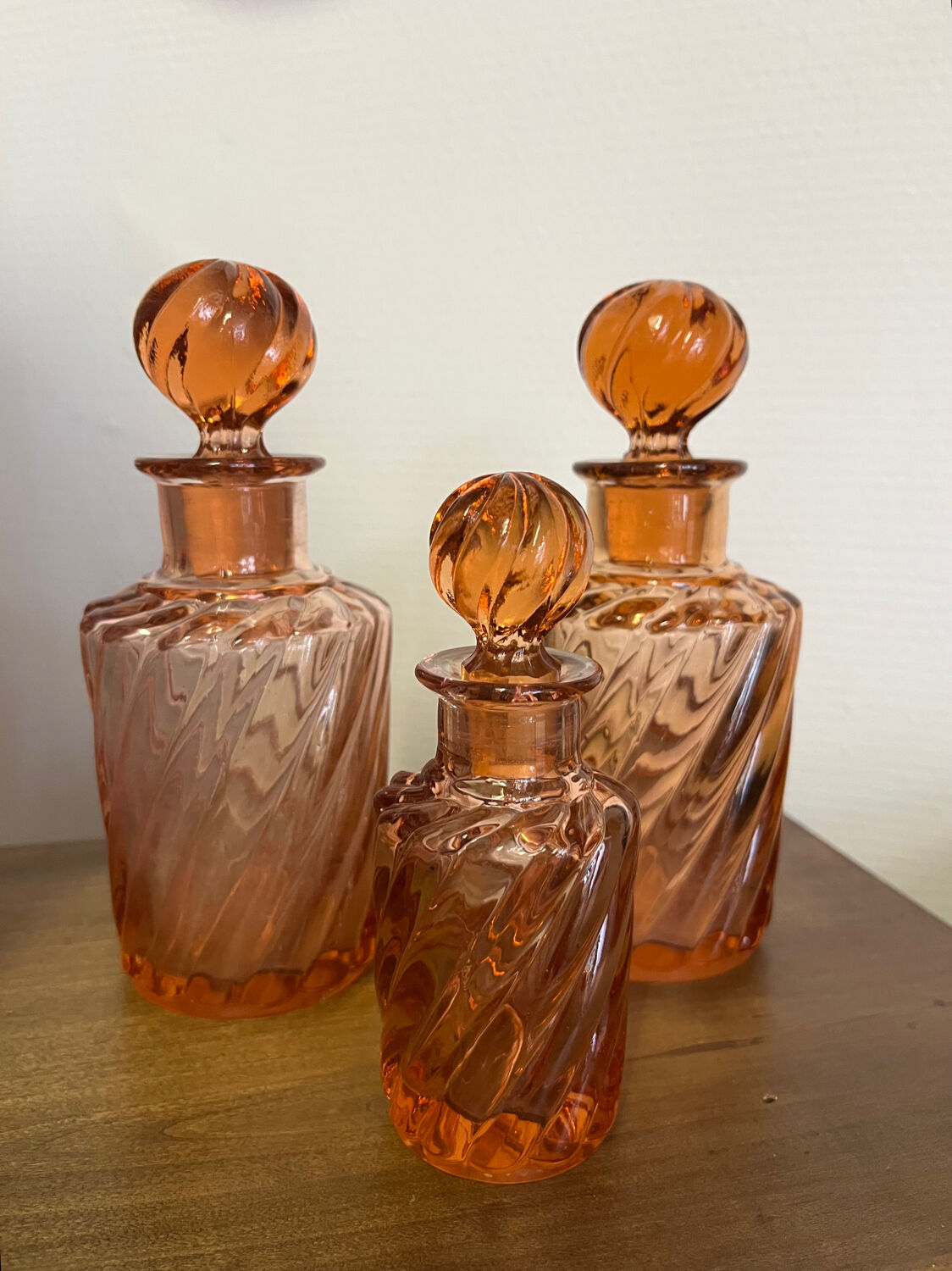 Set of 3 toilet garniture flacons from the late 19th century.