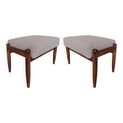 Set de deux tabourets vintage camel bouclé milieu du siècle, Edmund Homa, Europe, 1960s