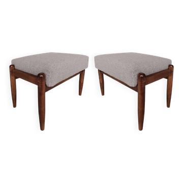 Set of two vintage camel bouclé stools mid-century, Edmund Homa, Europe, 1960s