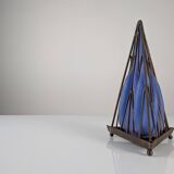 Mouth-Blown Glass and Iron Pyramid Table Lamp