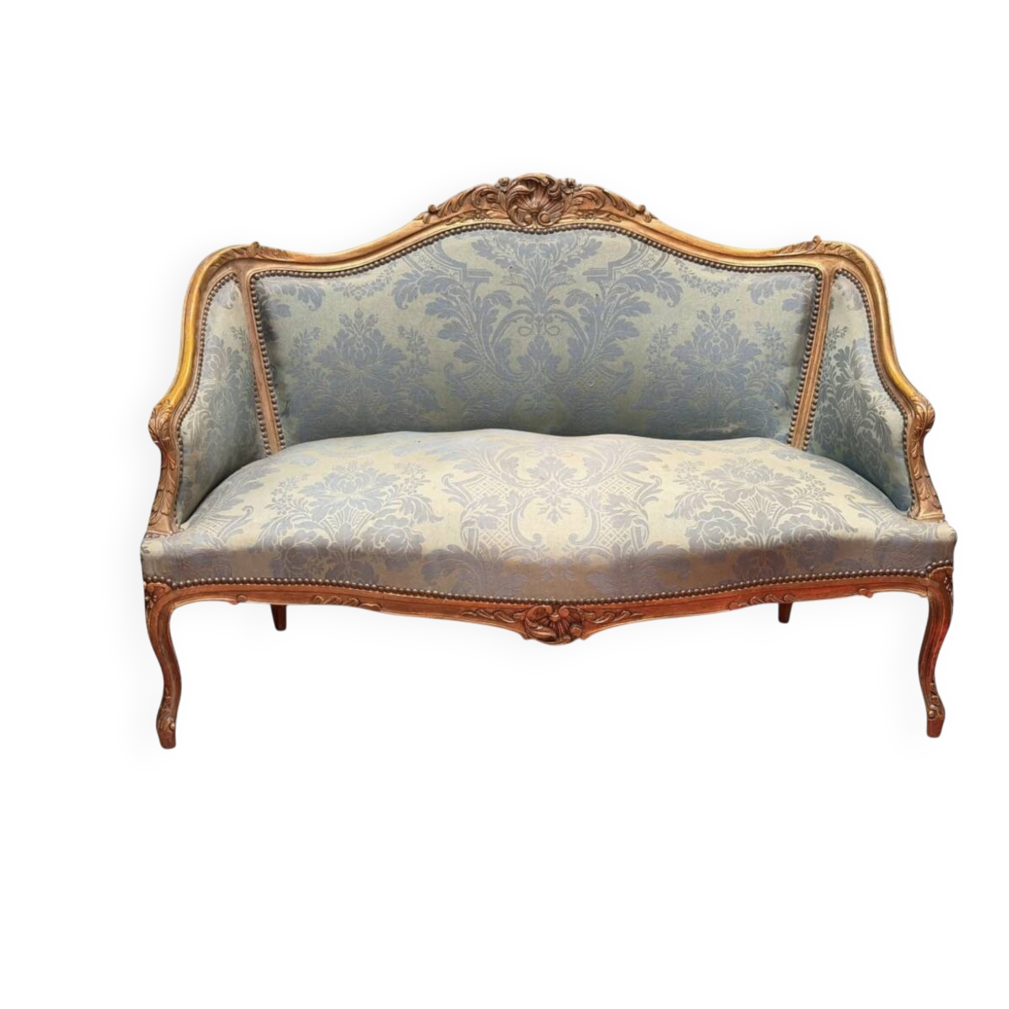 Wooden canapé, natural, formerly gilded in the Louis XV style.