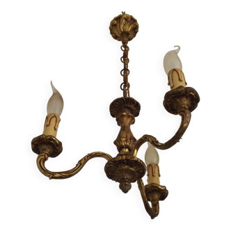 French Antique Art Nouveau Style 3-Light Quality Bronze Chandelier