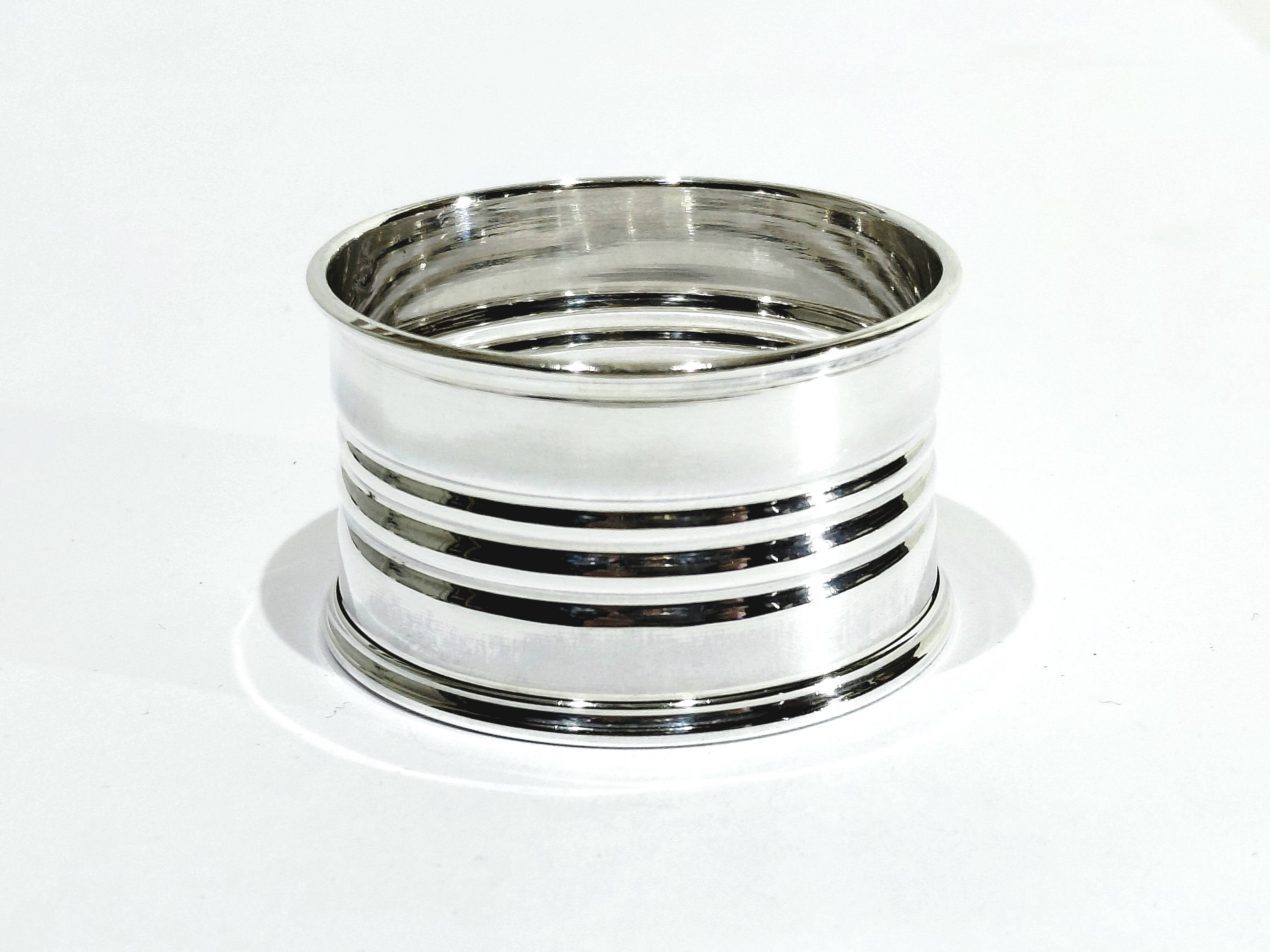 Round Silver Napkin Ring with Striped Decoration
