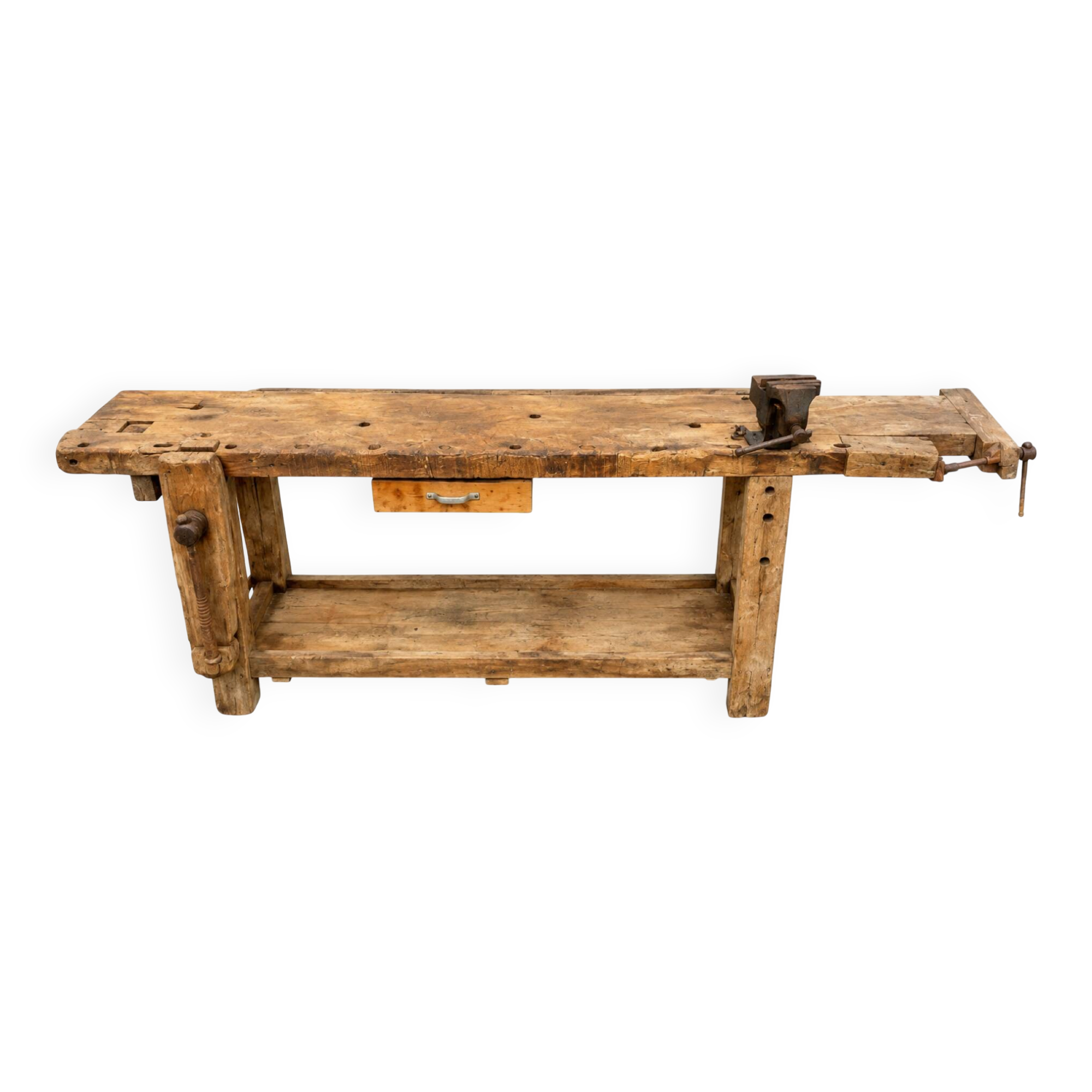 French carpenter's workbench made of solid beech, early 20th century.