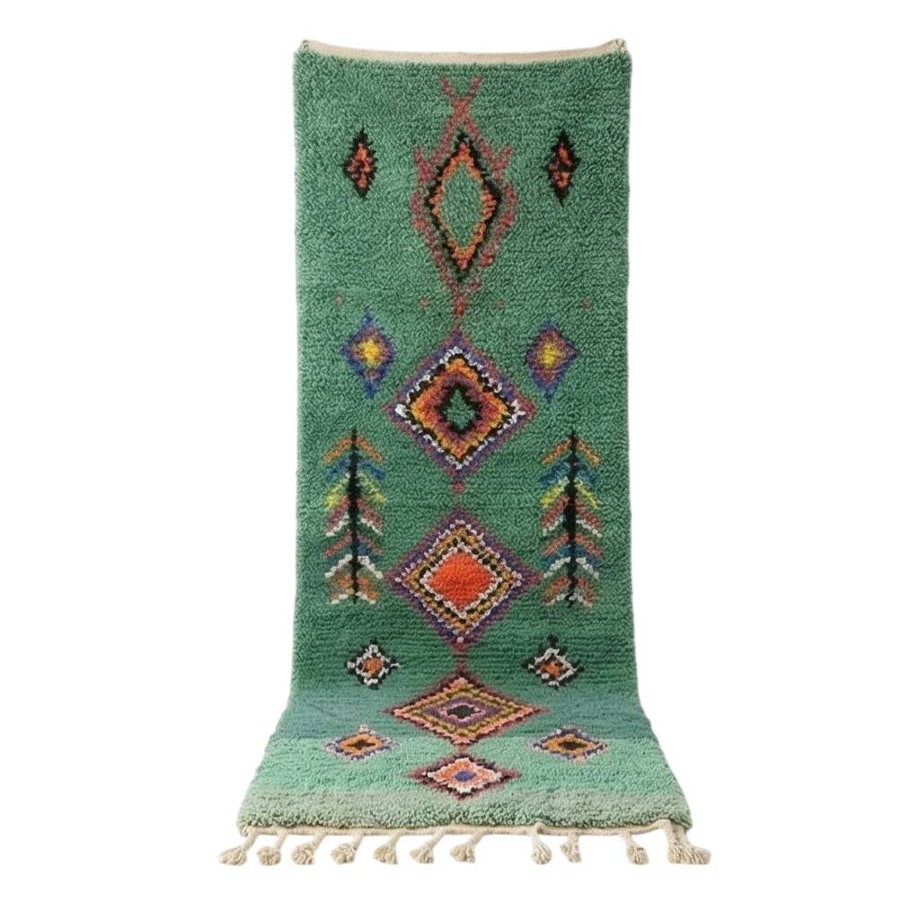 Bohémian green Berber hallway rug 75 x 280 cm