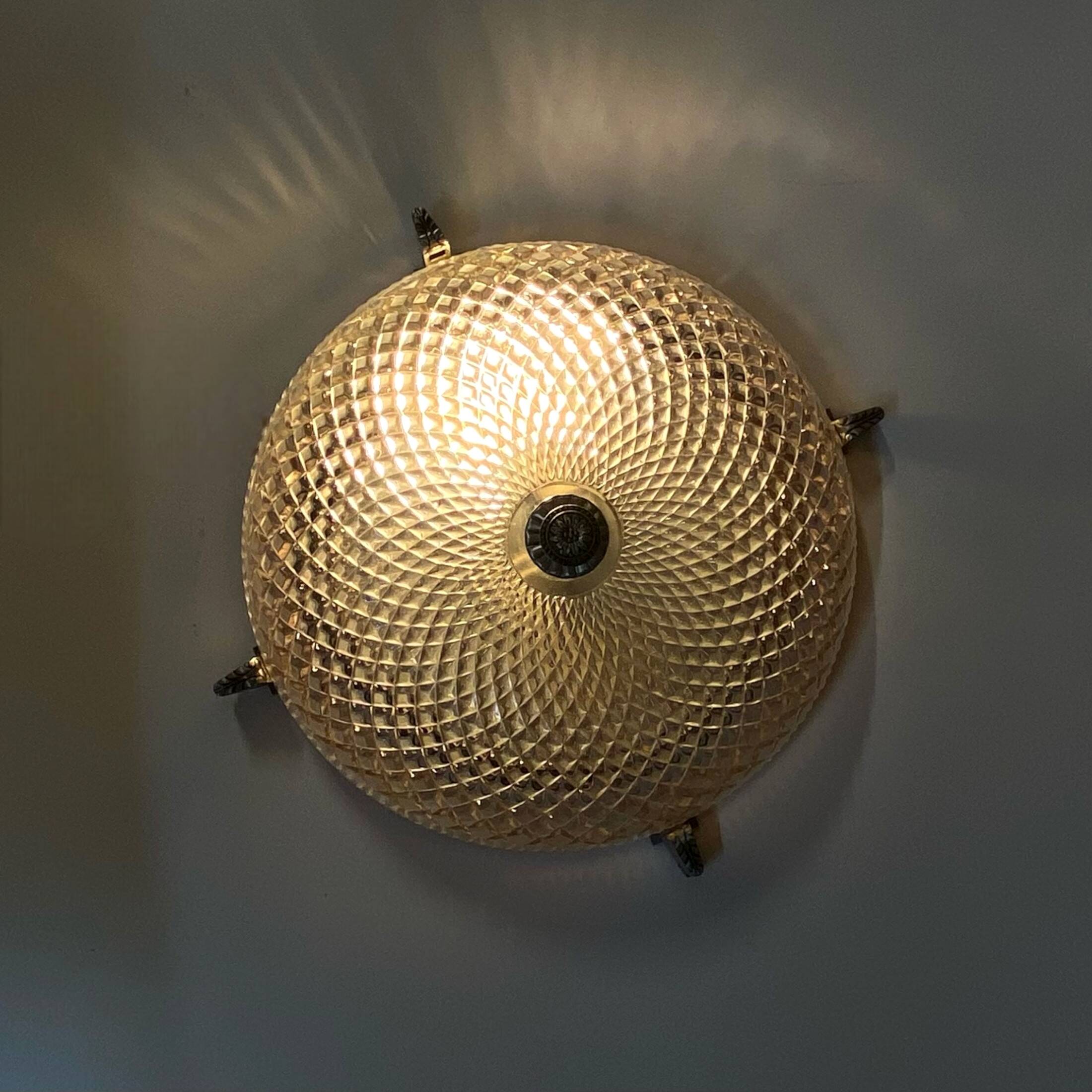Large glass wall light 1950 vintage transparent old light fixture
