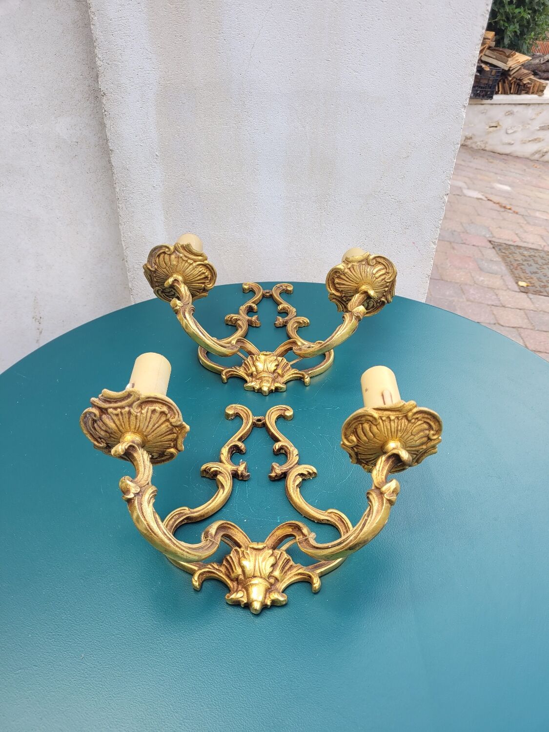 Pair of two-branched wall lights