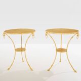 Set of 4 neoclassical side tables in brass and marble by Maison Charles, 1960.