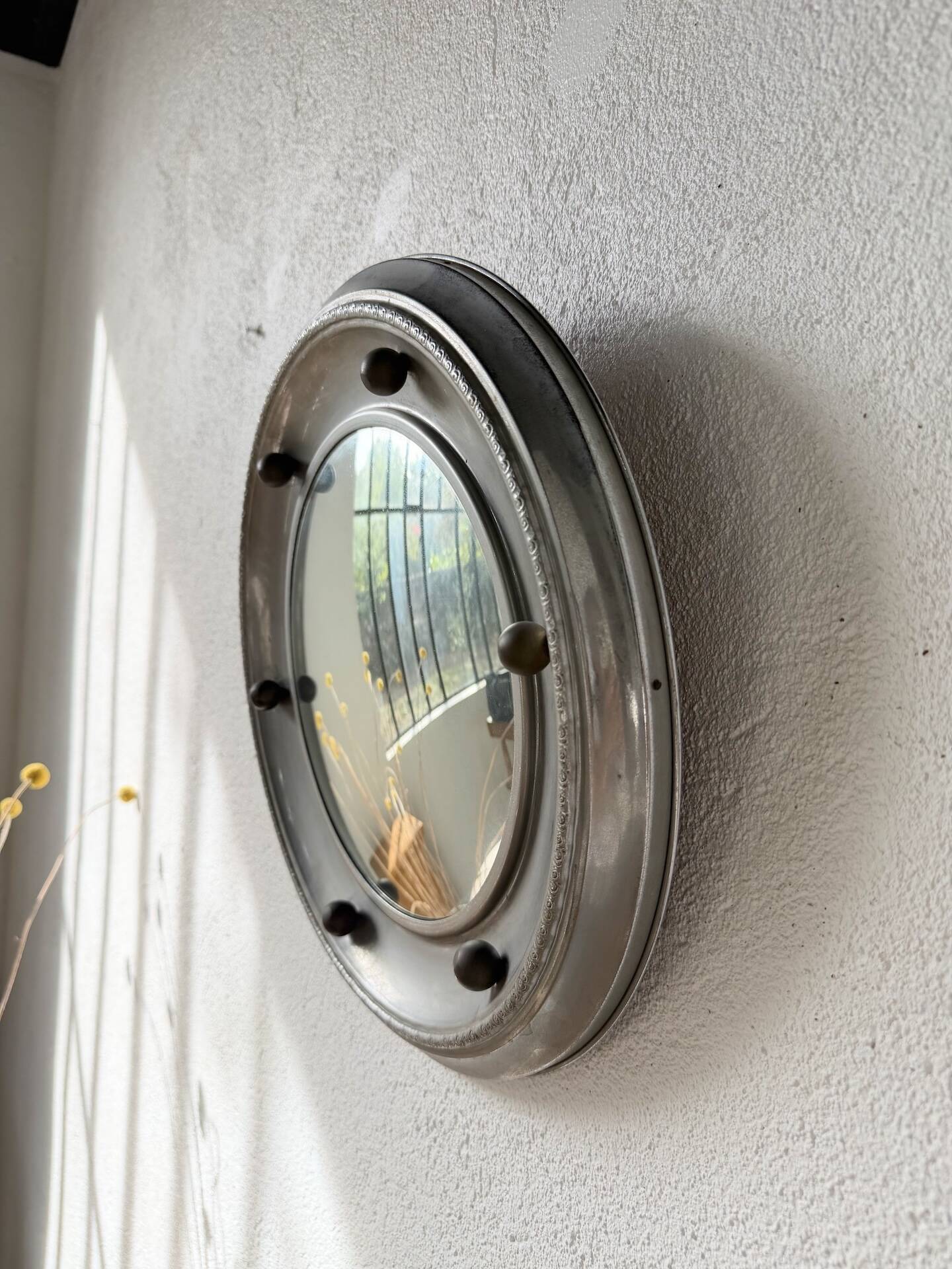 Round convex metal mirror in English style 1900
