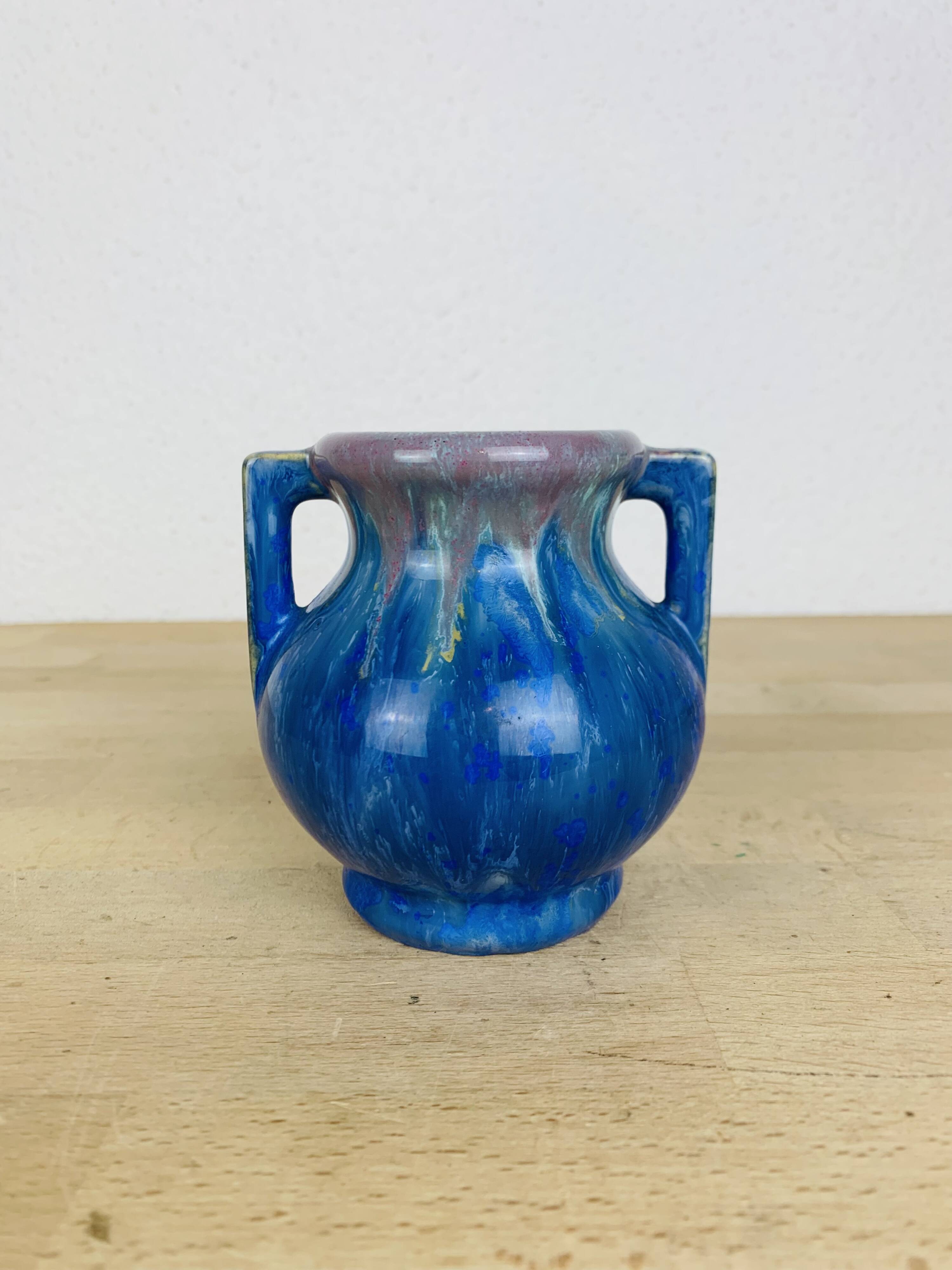 Pierrefonds stoneware art deco vase, tin floral decoration