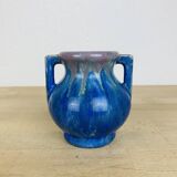 Pierrefonds stoneware art deco vase, tin floral decoration