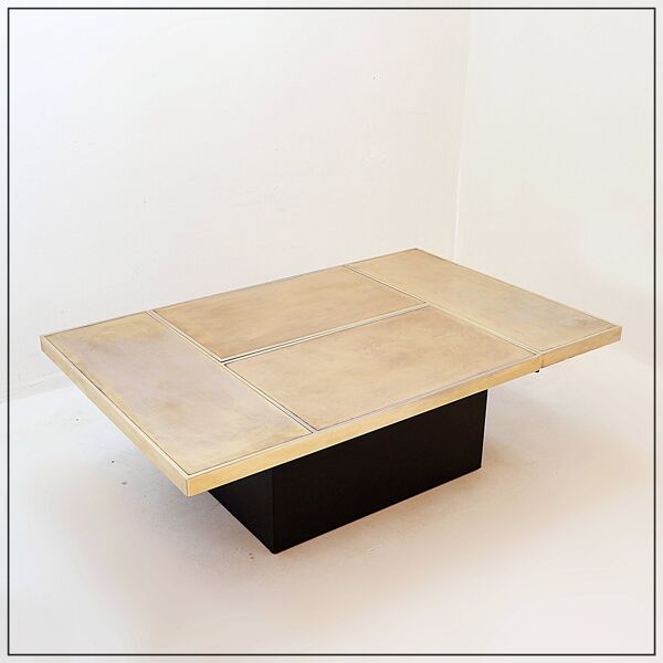 Table basse vintage Belgo Chrom coulissante avec bar caché - années 1970