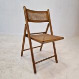 Set of 2 Italian Folding Chairs with Wicker, 1980's