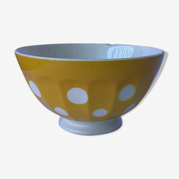 Yellow Digoin bowl with white polka dots