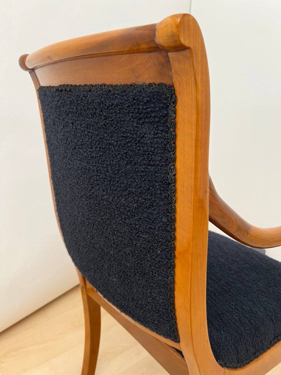 Biedermeier Armchair in Walnut & Black Boucle, South Germany, 1835