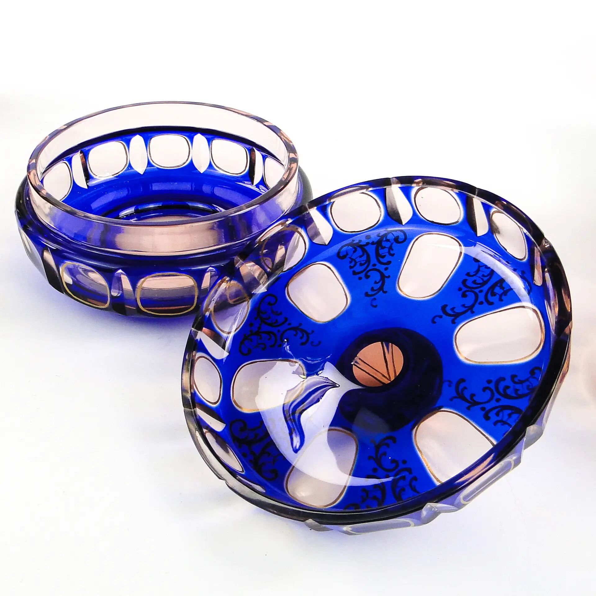 Biedermeier bonbonniere, cobalt glass, Egermann, Germany, 1930s