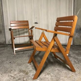 Vintage wooden folding armchairs
