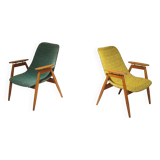 Paire de fauteuils résine et bois Jaune et Vert chiné par Miroslav Navratil